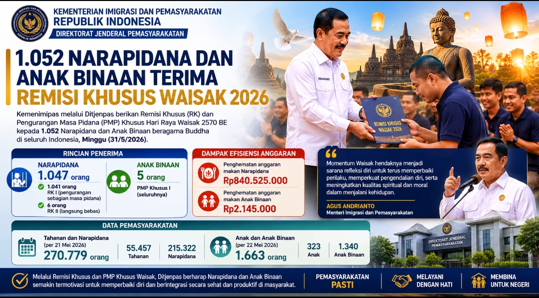 Sebanyak 1.052 Narapidana dan Anak Binaan Terima RK dan PMP Khusus Waisak Tahun 2026